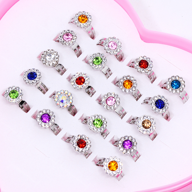 Pierścień z 20 sztukami ślicznych błyszczących okrągłych kryształów Rhinestone, w kolorze złotym lub srebrnym, dla dziewczyn, dla dzieci+ - Wianko - 7