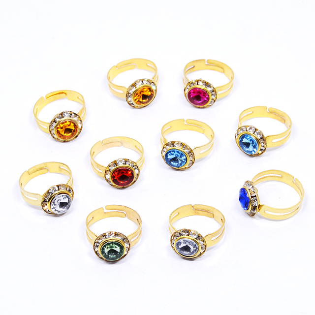 Pierścień z 20 sztukami ślicznych błyszczących okrągłych kryształów Rhinestone, w kolorze złotym lub srebrnym, dla dziewczyn, dla dzieci+ - Wianko - 11