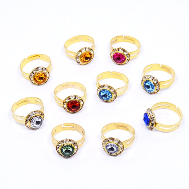 Pierścień z 20 sztukami ślicznych błyszczących okrągłych kryształów Rhinestone, w kolorze złotym lub srebrnym, dla dziewczyn, dla dzieci+ - Wianko - 4