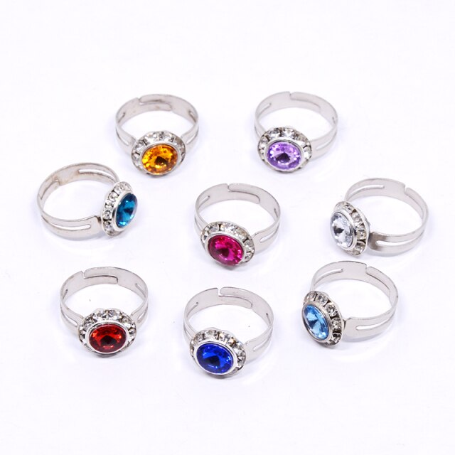 Pierścień z 20 sztukami ślicznych błyszczących okrągłych kryształów Rhinestone, w kolorze złotym lub srebrnym, dla dziewczyn, dla dzieci+ - Wianko - 1