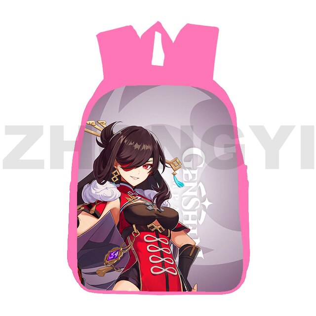 Plecak podróżny Genshin wpływ 12/16 Cal Bookbag różowy Kawaii torby 3D Anime ozdobiony zamkiem dla nastolatków - Wianko - 1
