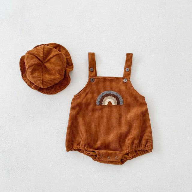 Unisex jednoczęściowe body sztruksowe dla niemowląt w wieku 0-3 lat z tęczowym haftem - Wianko - 2