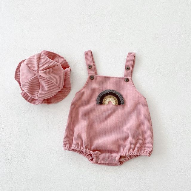 Unisex jednoczęściowe body sztruksowe dla niemowląt w wieku 0-3 lat z tęczowym haftem - Wianko - 1