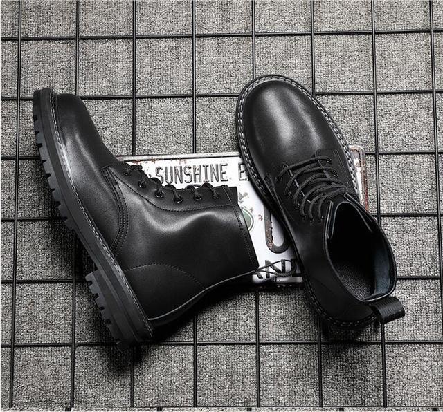 Czarne buty męskie casual business office na platformie z prawdziwej skóry - Wianko - 15