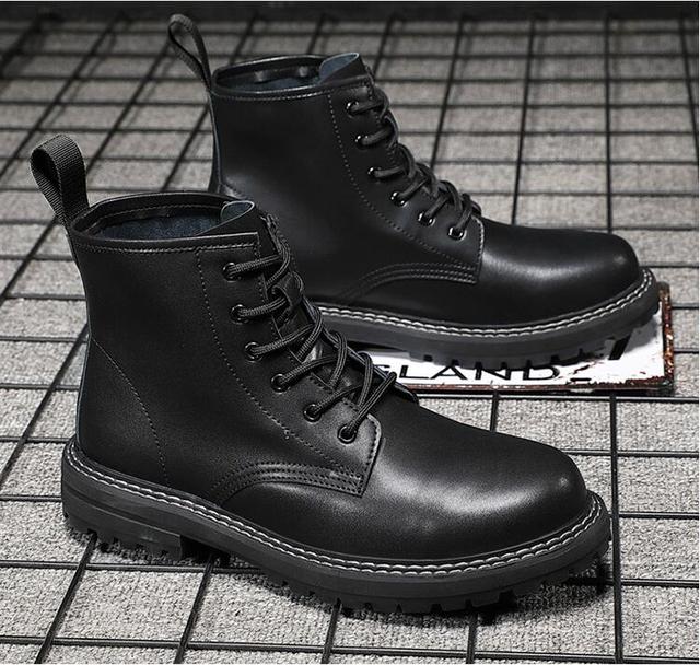 Czarne buty męskie casual business office na platformie z prawdziwej skóry - Wianko - 14