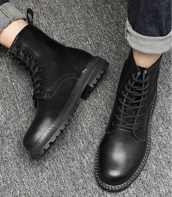 Czarne buty męskie casual business office na platformie z prawdziwej skóry - Wianko - 11
