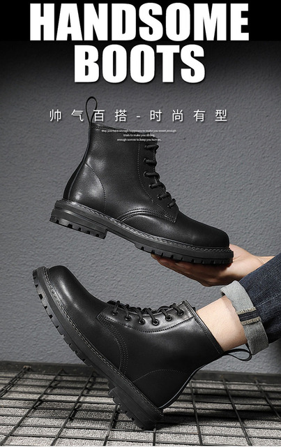 Czarne buty męskie casual business office na platformie z prawdziwej skóry - Wianko - 5