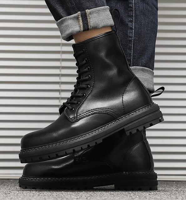 Czarne buty męskie casual business office na platformie z prawdziwej skóry - Wianko - 12