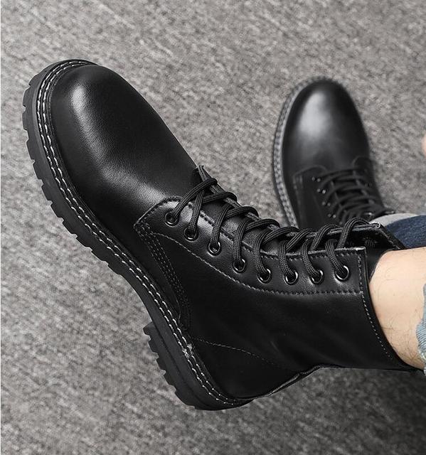 Czarne buty męskie casual business office na platformie z prawdziwej skóry - Wianko - 13