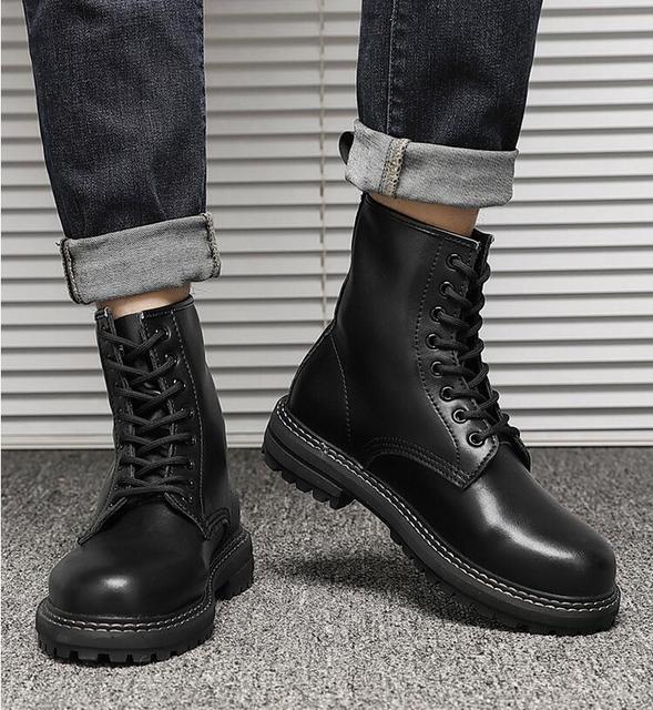 Czarne buty męskie casual business office na platformie z prawdziwej skóry - Wianko - 10