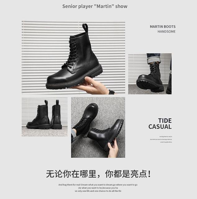 Czarne buty męskie casual business office na platformie z prawdziwej skóry - Wianko - 6