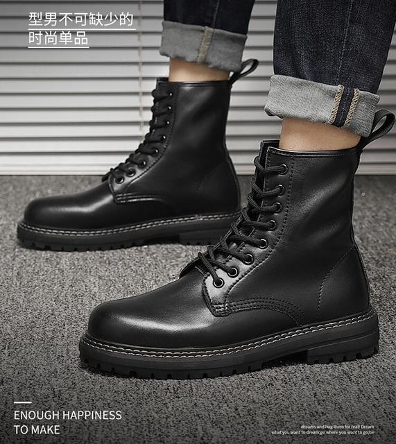 Czarne buty męskie casual business office na platformie z prawdziwej skóry - Wianko - 3