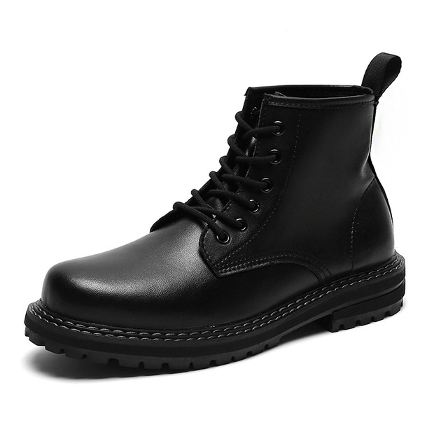 Czarne buty męskie casual business office na platformie z prawdziwej skóry - Wianko - 17