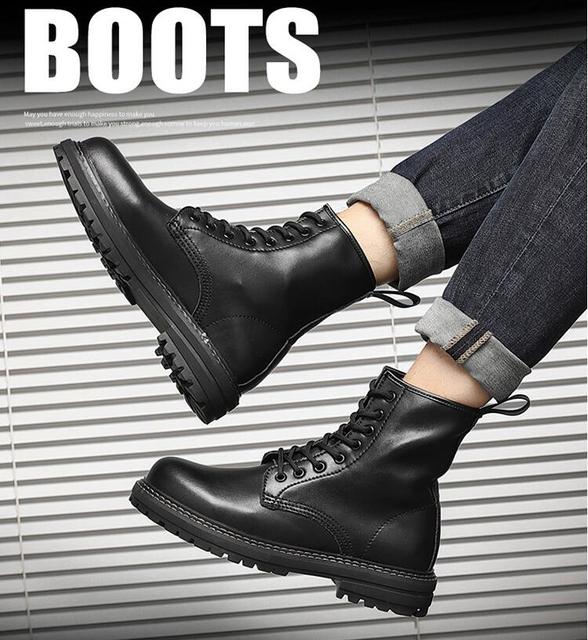 Czarne buty męskie casual business office na platformie z prawdziwej skóry - Wianko - 4