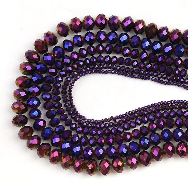 Fioletowe szkło platerowane kryształem Rondelle - Luźne koraliki do biżuterii DIY, bransoletka 15mm - Wianko - 5