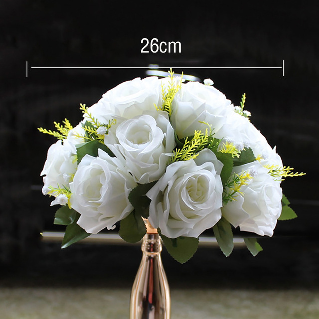 Łyszcząca kula sztucznych kwiatów o wysokości 26cm - dekoracyjne ozdoby na środek stołu lub łuk ślubny - Wianko - 5