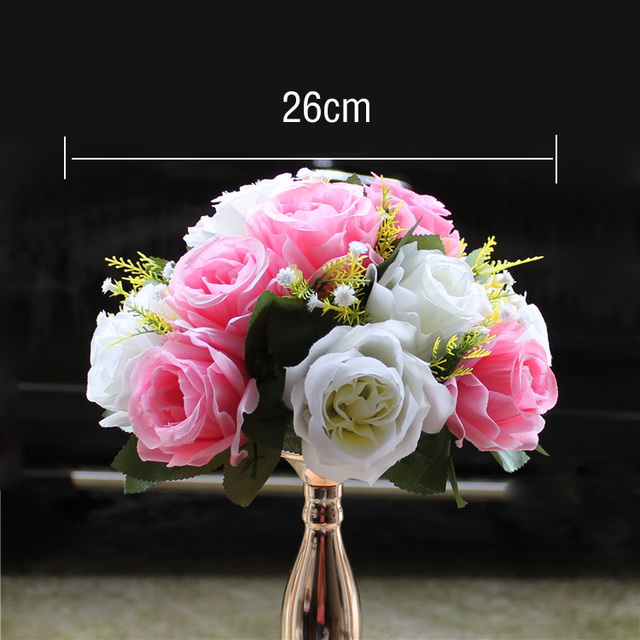 Łyszcząca kula sztucznych kwiatów o wysokości 26cm - dekoracyjne ozdoby na środek stołu lub łuk ślubny - Wianko - 7