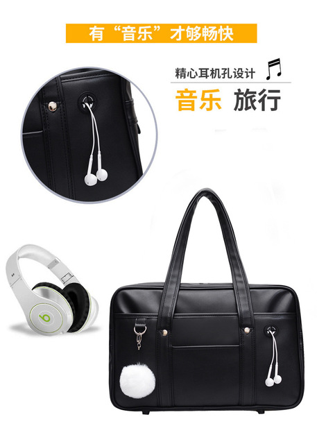 Jednolity worek Messenger torebka na ramię japońska z otworami i skórzanym wykończeniem PU Leather, Czarny - Wianko - 3