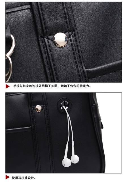 Jednolity worek Messenger torebka na ramię japońska z otworami i skórzanym wykończeniem PU Leather, Czarny - Wianko - 9
