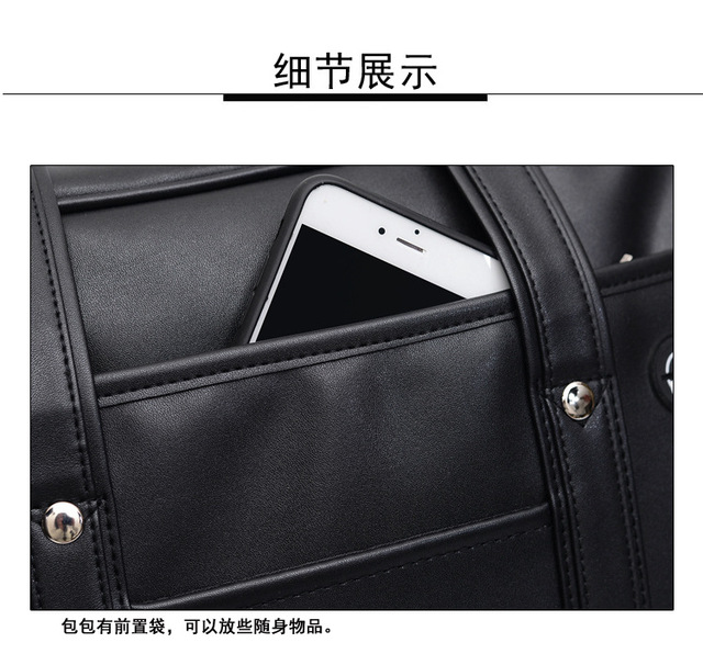 Jednolity worek Messenger torebka na ramię japońska z otworami i skórzanym wykończeniem PU Leather, Czarny - Wianko - 8
