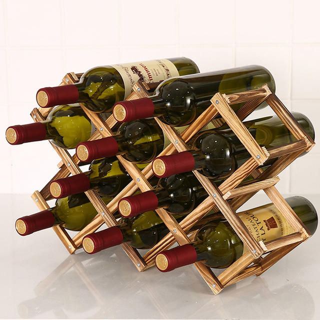 Siatki drewniane stojak na wino 3/6/10 butelek - składana szafka do przechowywania i wyświetlania wina - Wianko - 8
