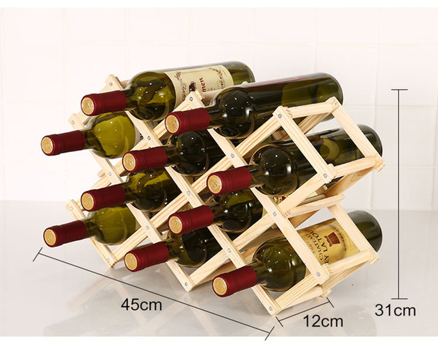 Siatki drewniane stojak na wino 3/6/10 butelek - składana szafka do przechowywania i wyświetlania wina - Wianko - 2