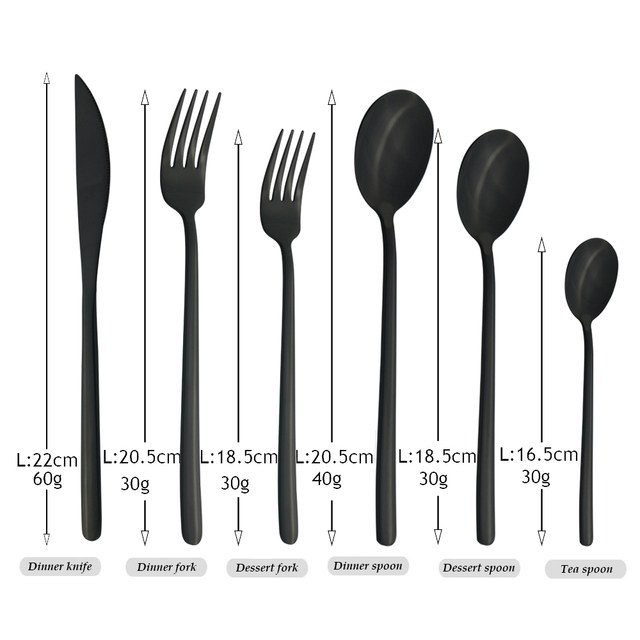 Czarny zestaw stołowy 6 sztuk w koreańskim stylu, nóż obiadowy i stalowe sztućce ze stali nierdzewnej - Wianko - 1