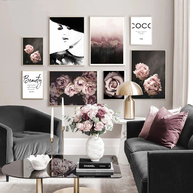 Modny plakat z różowym kwiatem w stylu skandynawskim - dekoracja ściany na płótnie, nowoczesne malarstwo do salonu - Wianko - 2
