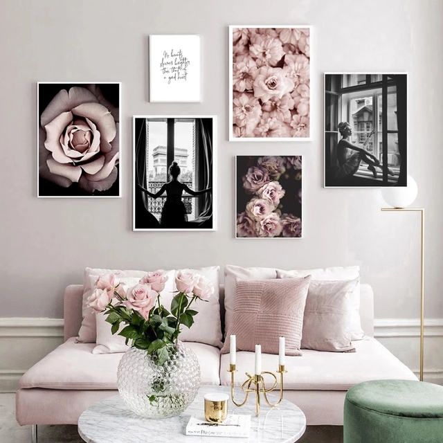 Modny plakat z różowym kwiatem w stylu skandynawskim - dekoracja ściany na płótnie, nowoczesne malarstwo do salonu - Wianko - 6