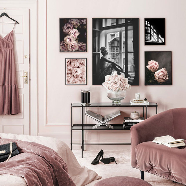Modny plakat z różowym kwiatem w stylu skandynawskim - dekoracja ściany na płótnie, nowoczesne malarstwo do salonu - Wianko - 4