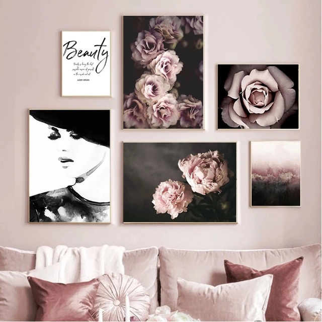 Modny plakat z różowym kwiatem w stylu skandynawskim - dekoracja ściany na płótnie, nowoczesne malarstwo do salonu - Wianko - 3