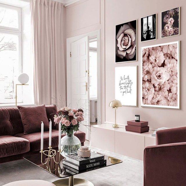 Modny plakat z różowym kwiatem w stylu skandynawskim - dekoracja ściany na płótnie, nowoczesne malarstwo do salonu - Wianko - 9