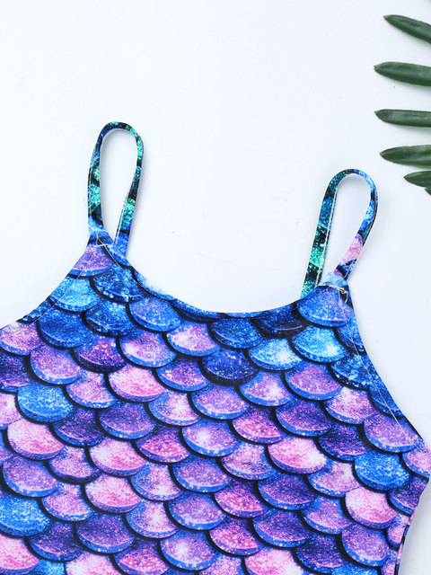 Stroje kąpielowe dla małych dziewczynek: Syrenka Tankini Bikini z kolorowym drukiem w łuskowym wzorze - Wianko - 7