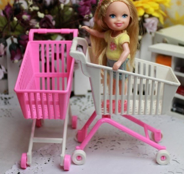 Domek dla lalek Mini z wózkiem na zakupy do supermarketu dla lalki Barbie - akcesoria do przechowywania - Wianko - 2