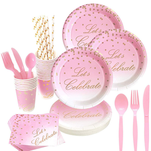24 szt. Różowy papierowy talerz w kolorze różowego złota - dekoracje do Baby Shower, imprez urodzinowych i przyjęć dla dorosłych - Wianko - 1