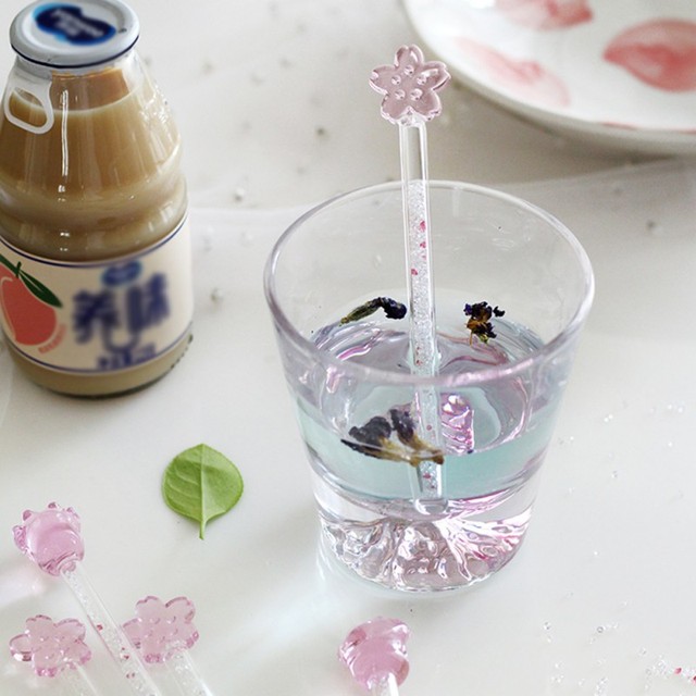 Sakura Kocie Pazury - Łyżka mieszająca serca z diamentami i szklanym kijem do soków i napojów mrożonych - Wianko - 2