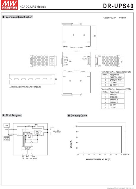 Zasilacz Mean Well DR-UPS40 24-29V 40A DC moduł na szynę DIN - sterownik baterii UPS - Wianko - 2