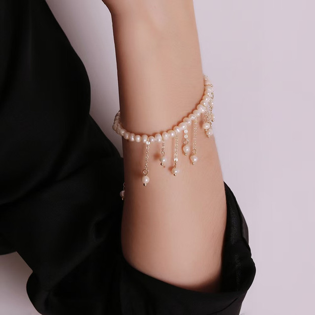 Zestaw biżuterii ślubnej – wysokiej jakości żyrandol z naturalną oryginalną perłą ze świeżej wody, naszyjnik z małży oraz bransoletka pozłacane dla kobiet - Wianko - 5