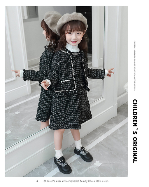 Zestaw ubrań dla dziewczynek: kurtka w kratę + sukienka (rozmiary 6-12 lat) - Wianko - 5