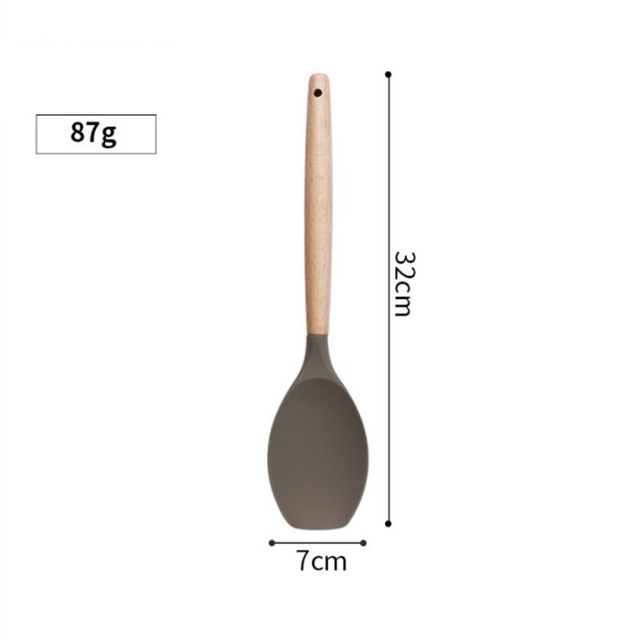 Silikonowe naczynia kuchenne z drewnianym uchwytem - zestaw narzędzi kuchennych: łopatka, łopata, łyżka - Wianko - 5