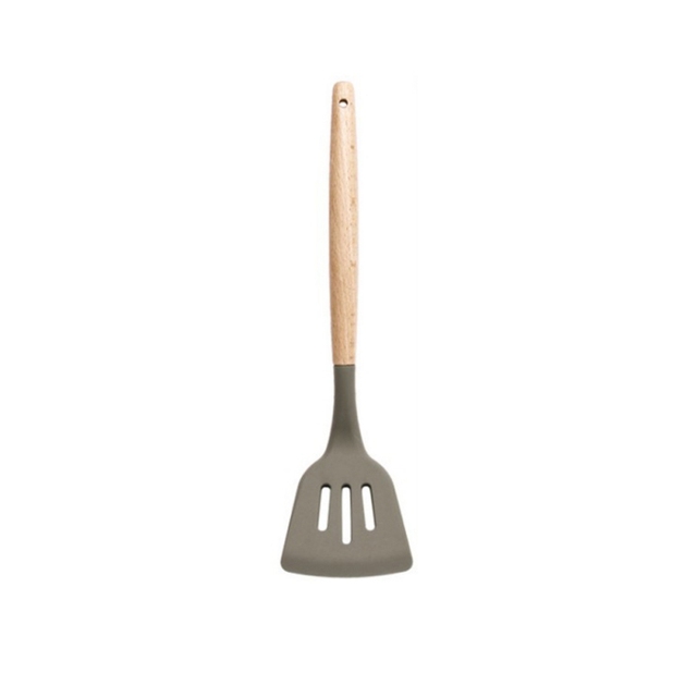 Silikonowe naczynia kuchenne z drewnianym uchwytem - zestaw narzędzi kuchennych: łopatka, łopata, łyżka - Wianko - 2