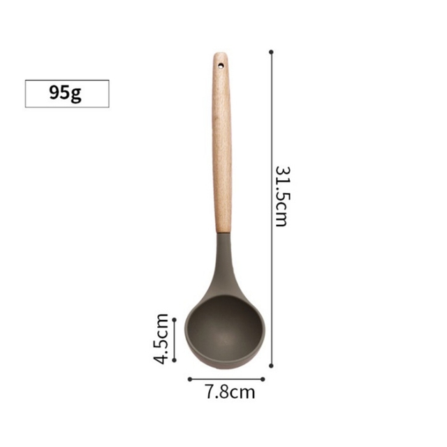 Silikonowe naczynia kuchenne z drewnianym uchwytem - zestaw narzędzi kuchennych: łopatka, łopata, łyżka - Wianko - 7
