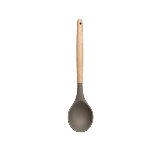 Silikonowe naczynia kuchenne z drewnianym uchwytem - zestaw narzędzi kuchennych: łopatka, łopata, łyżka - Wianko - 3