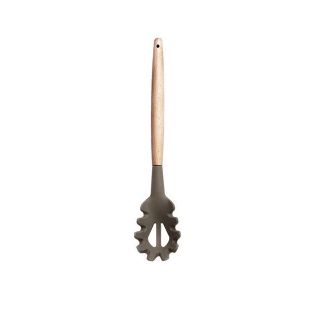 Silikonowe naczynia kuchenne z drewnianym uchwytem - zestaw narzędzi kuchennych: łopatka, łopata, łyżka - Wianko - 4
