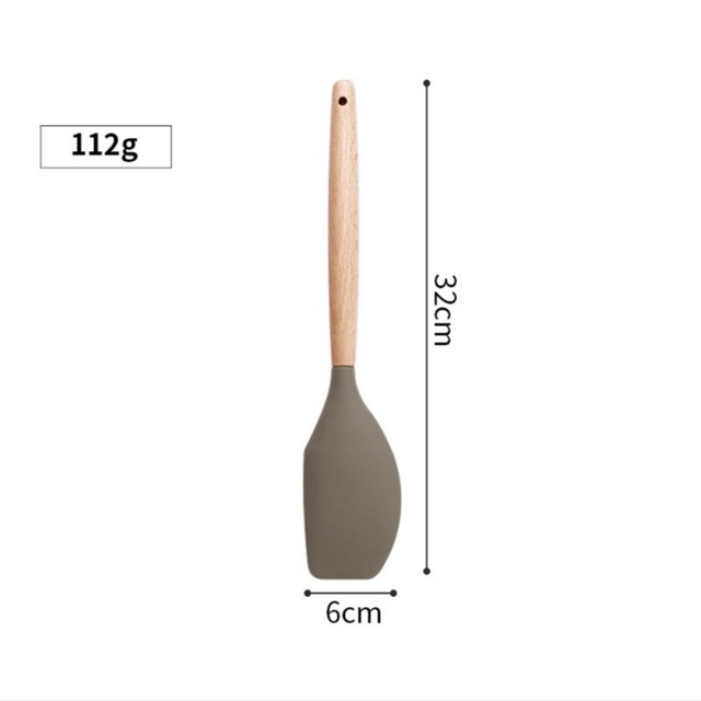 Silikonowe naczynia kuchenne z drewnianym uchwytem - zestaw narzędzi kuchennych: łopatka, łopata, łyżka - Wianko - 6
