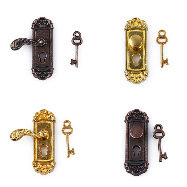 Domek dla lalek w stylu vintage 1/12, miniaturowe drzwi z zamkiem i kluczem, metalowe, w stylu retro do samodzielnego montażu - Wianko - 6