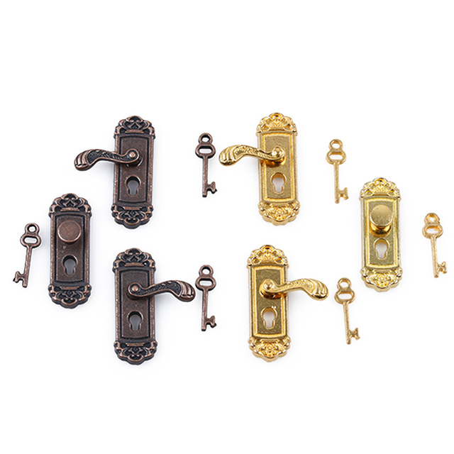 Domek dla lalek w stylu vintage 1/12, miniaturowe drzwi z zamkiem i kluczem, metalowe, w stylu retro do samodzielnego montażu - Wianko - 4