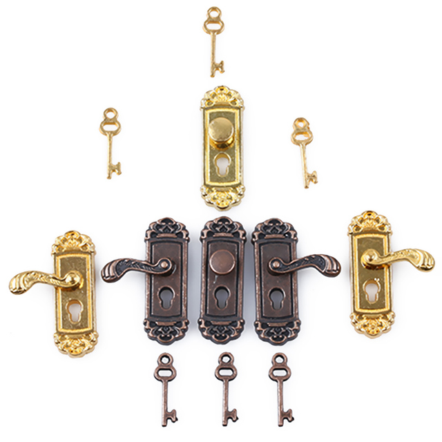 Domek dla lalek w stylu vintage 1/12, miniaturowe drzwi z zamkiem i kluczem, metalowe, w stylu retro do samodzielnego montażu - Wianko - 3