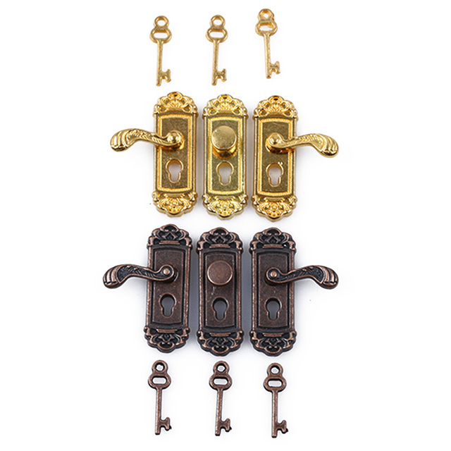 Domek dla lalek w stylu vintage 1/12, miniaturowe drzwi z zamkiem i kluczem, metalowe, w stylu retro do samodzielnego montażu - Wianko - 5