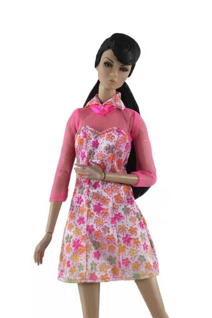 Różowa sukienka w kwiaty z długim rękawem, pasująca dla lalki Barbie 30cm, BJD, jako sukienka wieczorowa - Wianko - 2
